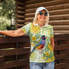 Gouldian Finch Golden Wattle Australia Women Polo Shirt Aboriginal Watercolor Style