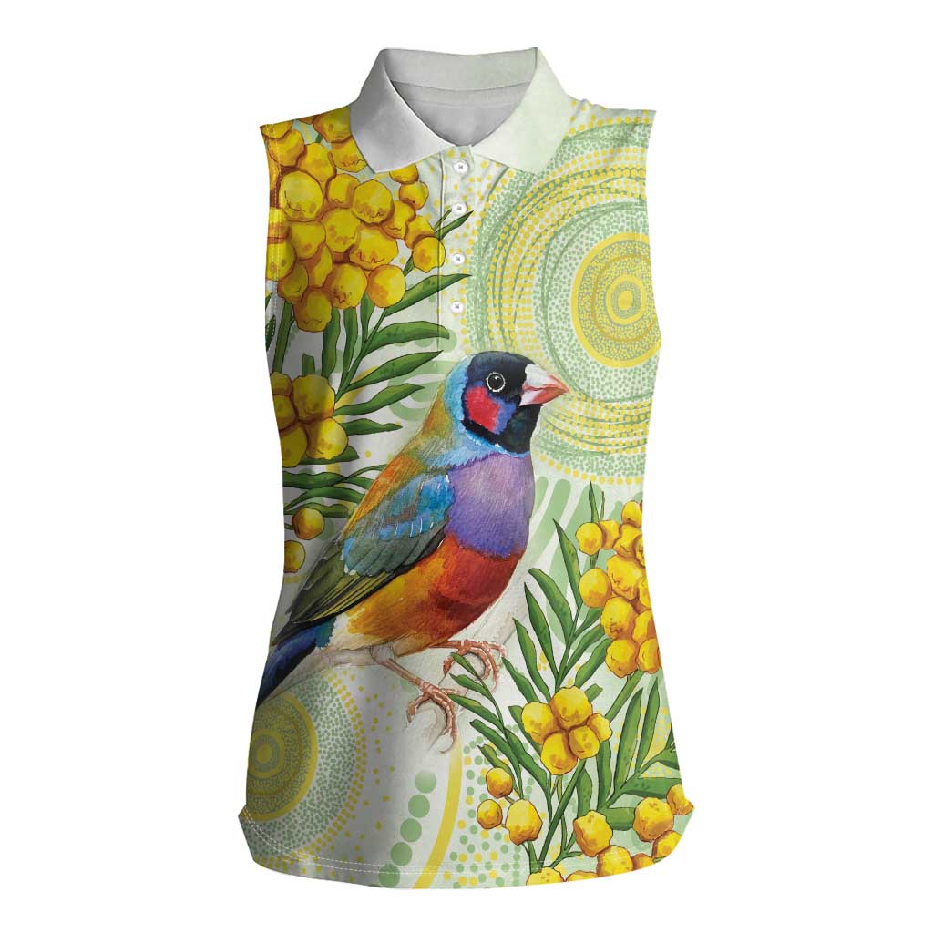 Gouldian Finch Golden Wattle Australia Women Sleeveless Polo Shirt Aboriginal Watercolor Style
