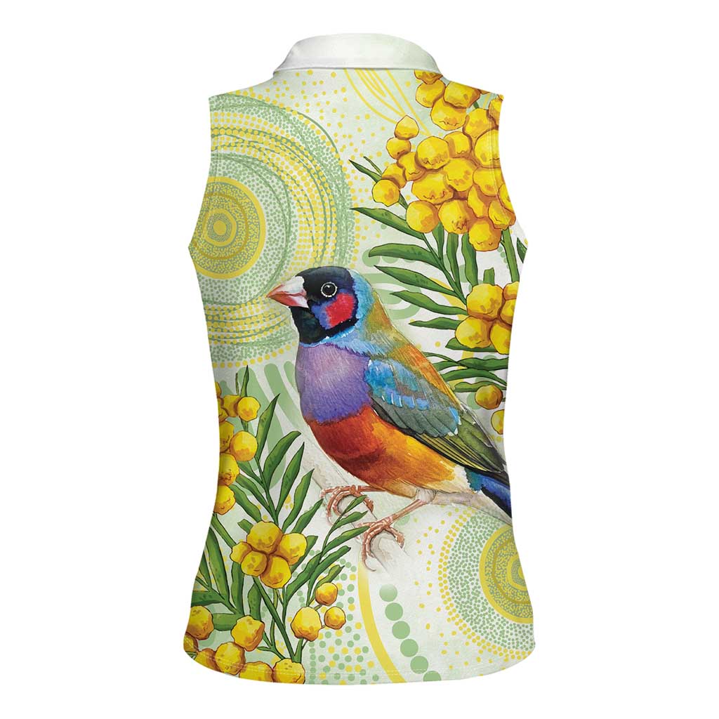 Gouldian Finch Golden Wattle Australia Women Sleeveless Polo Shirt Aboriginal Watercolor Style