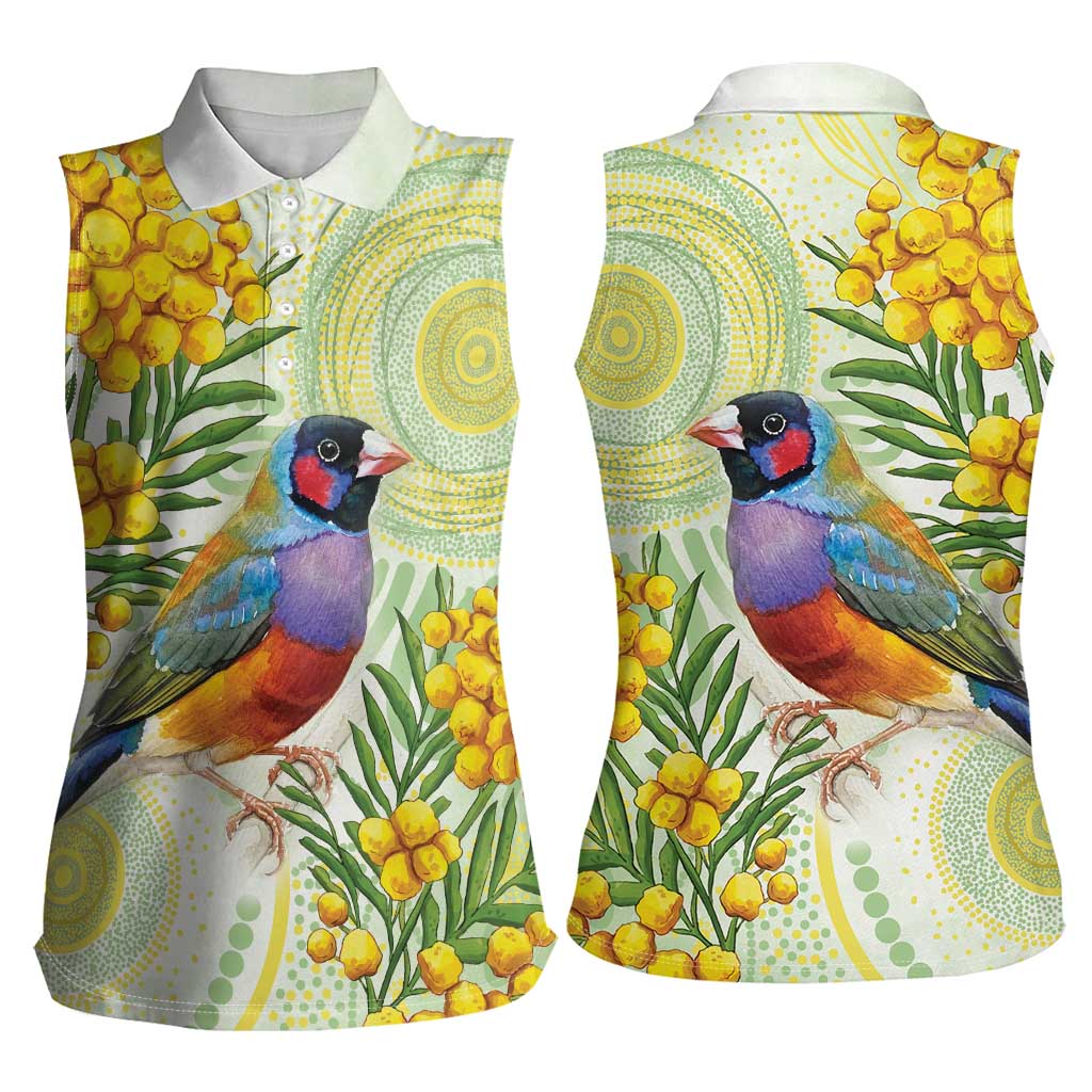 Gouldian Finch Golden Wattle Australia Women Sleeveless Polo Shirt Aboriginal Watercolor Style