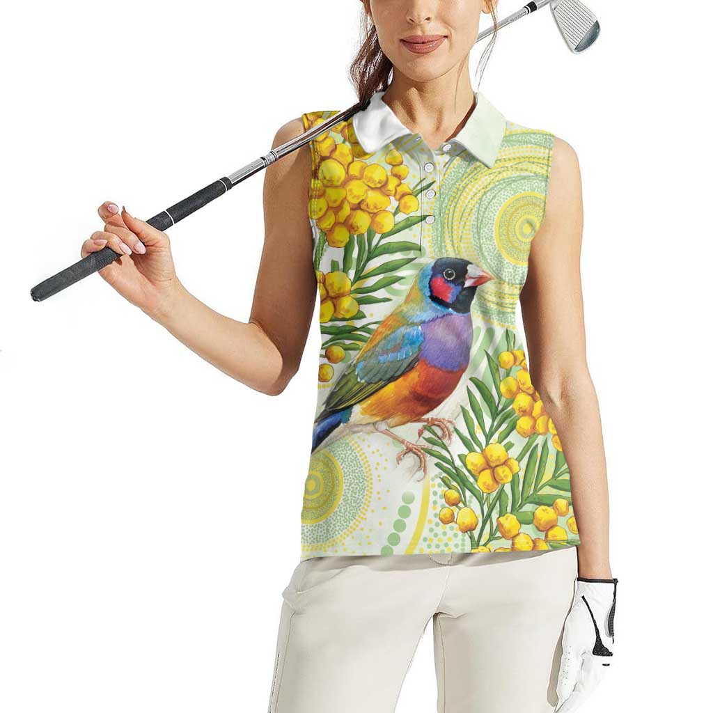Gouldian Finch Golden Wattle Australia Women Sleeveless Polo Shirt Aboriginal Watercolor Style