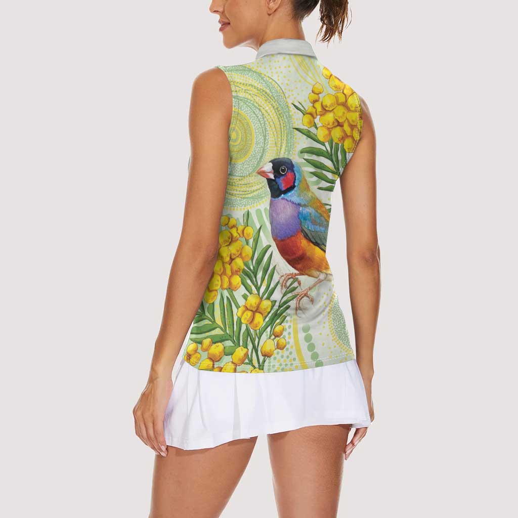 Gouldian Finch Golden Wattle Australia Women Sleeveless Polo Shirt Aboriginal Watercolor Style