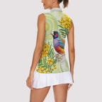 Gouldian Finch Golden Wattle Australia Women Sleeveless Polo Shirt Aboriginal Watercolor Style