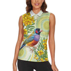 Gouldian Finch Golden Wattle Australia Women Sleeveless Polo Shirt Aboriginal Watercolor Style