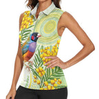 Gouldian Finch Golden Wattle Australia Women Sleeveless Polo Shirt Aboriginal Watercolor Style