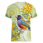 Gouldian Finch Golden Wattle Australia Women V-Neck T-Shirt Aboriginal Watercolor Style