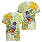 Gouldian Finch Golden Wattle Australia Women V-Neck T-Shirt Aboriginal Watercolor Style