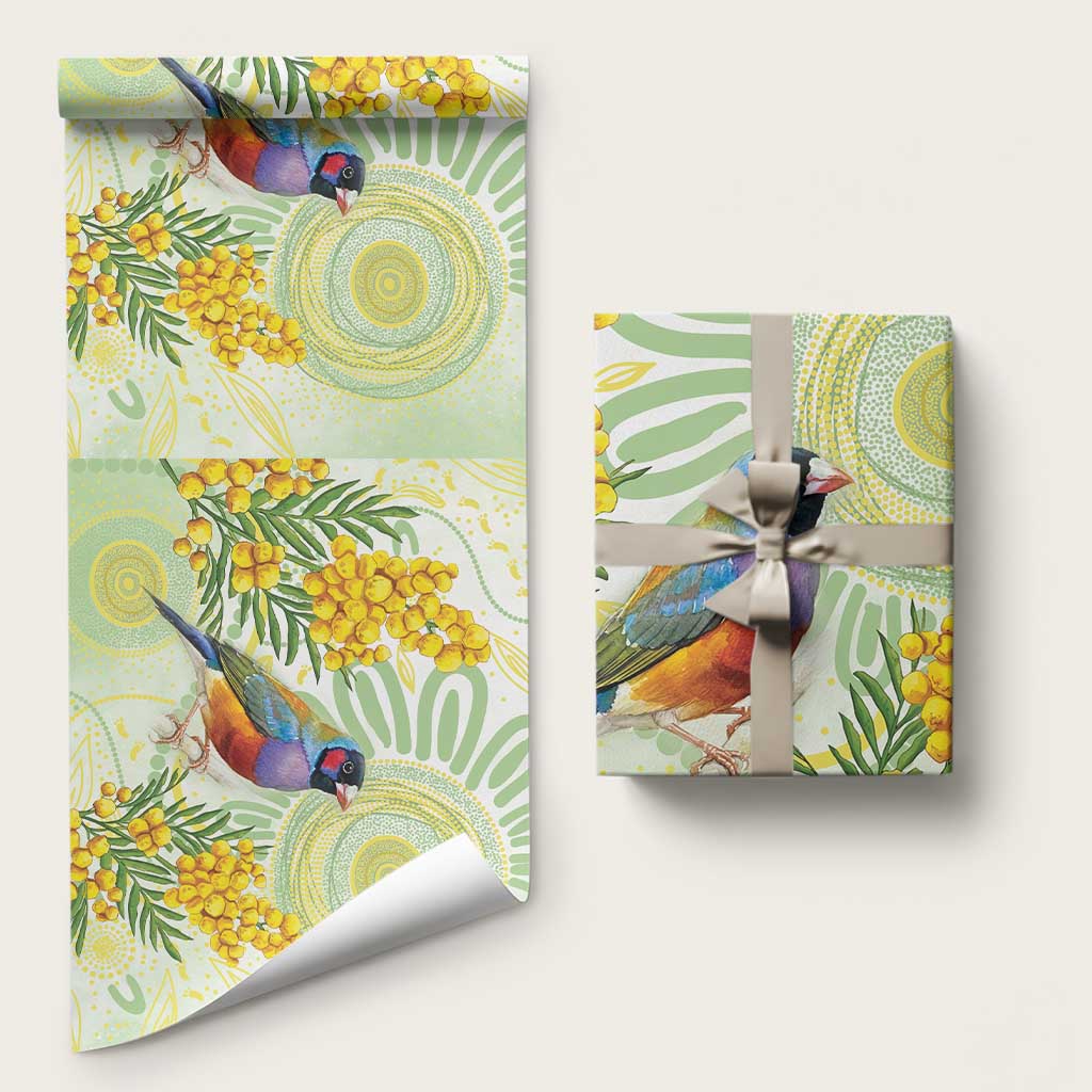 Gouldian Finch Golden Wattle Australia Wrapping Paper Aboriginal Watercolor Style - Aussie Hoodie