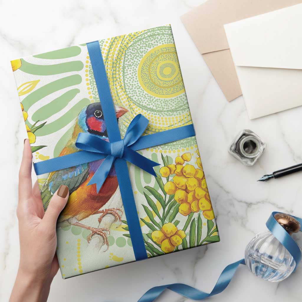 Gouldian Finch Golden Wattle Australia Wrapping Paper Aboriginal Watercolor Style - Aussie Hoodie