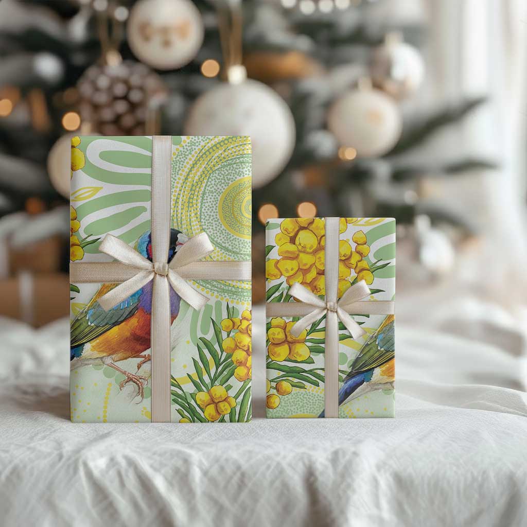 Gouldian Finch Golden Wattle Australia Wrapping Paper Aboriginal Watercolor Style - Aussie Hoodie