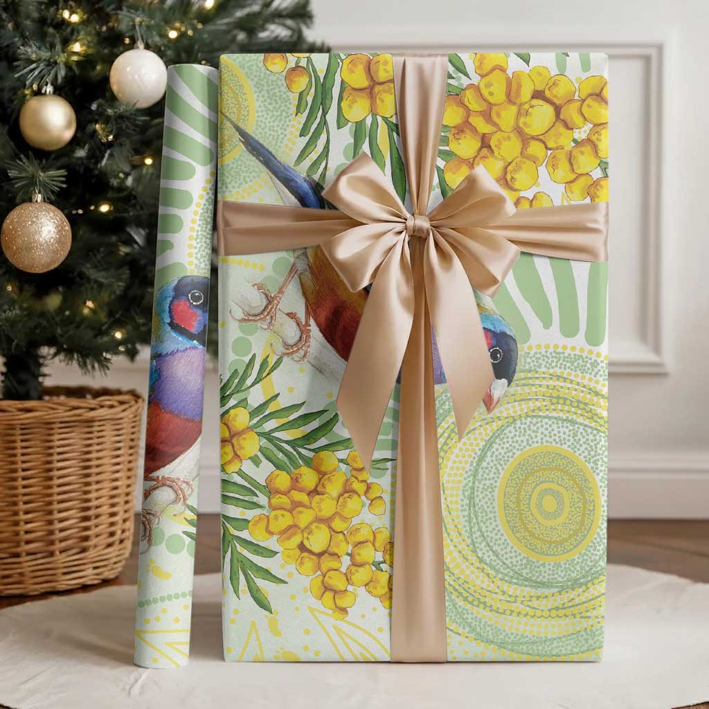 Gouldian Finch Golden Wattle Australia Wrapping Paper Aboriginal Watercolor Style - Aussie Hoodie
