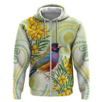 Gouldian Finch Golden Wattle Australia Zip Hoodie Aboriginal Watercolor Style