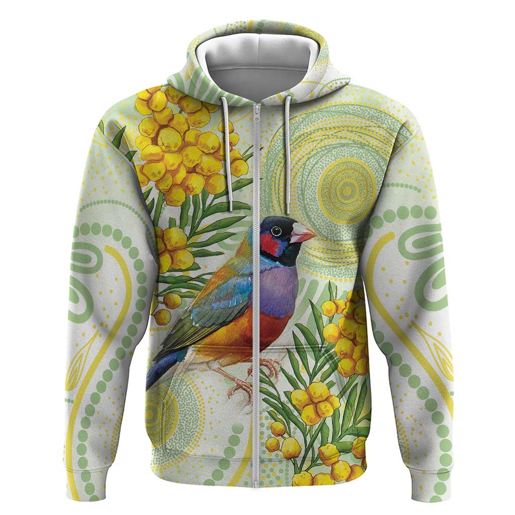 Gouldian Finch Golden Wattle Australia Zip Hoodie Aboriginal Watercolor Style
