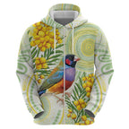 Gouldian Finch Golden Wattle Australia Zip Hoodie Aboriginal Watercolor Style