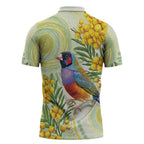 Gouldian Finch Golden Wattle Australia Zipper Polo Shirt Aboriginal Watercolor Style - Aussie Hoodie