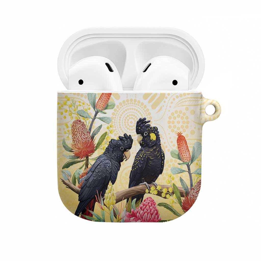 Black Cockatoo Banksia Australia AirPods Case Aboriginal Art - Aussie Hoodie