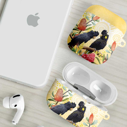Black Cockatoo Banksia Australia AirPods Case Aboriginal Art - Aussie Hoodie