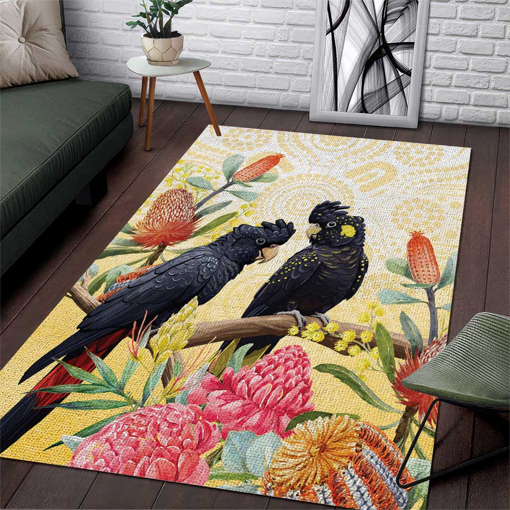 Black Cockatoo Banksia Australia Area Rug Aboriginal Art