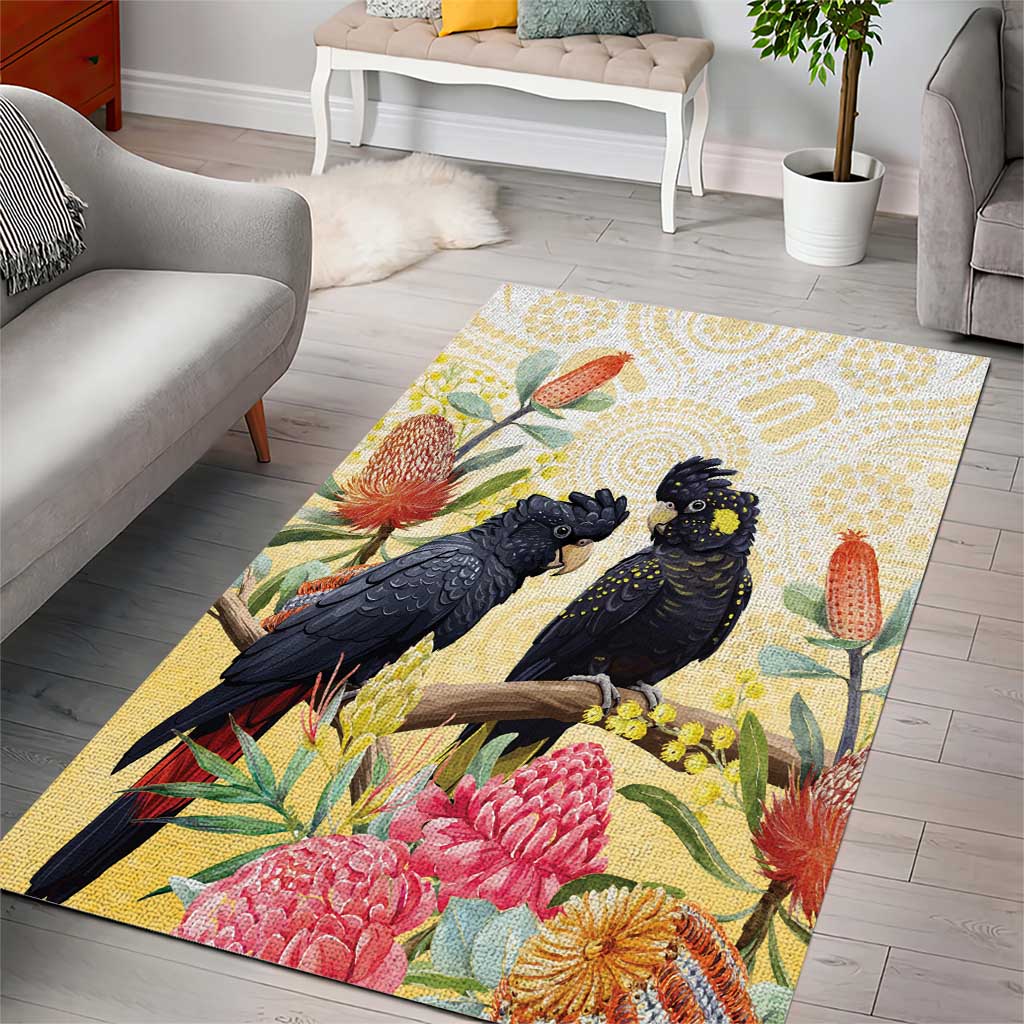 Black Cockatoo Banksia Australia Area Rug Aboriginal Art