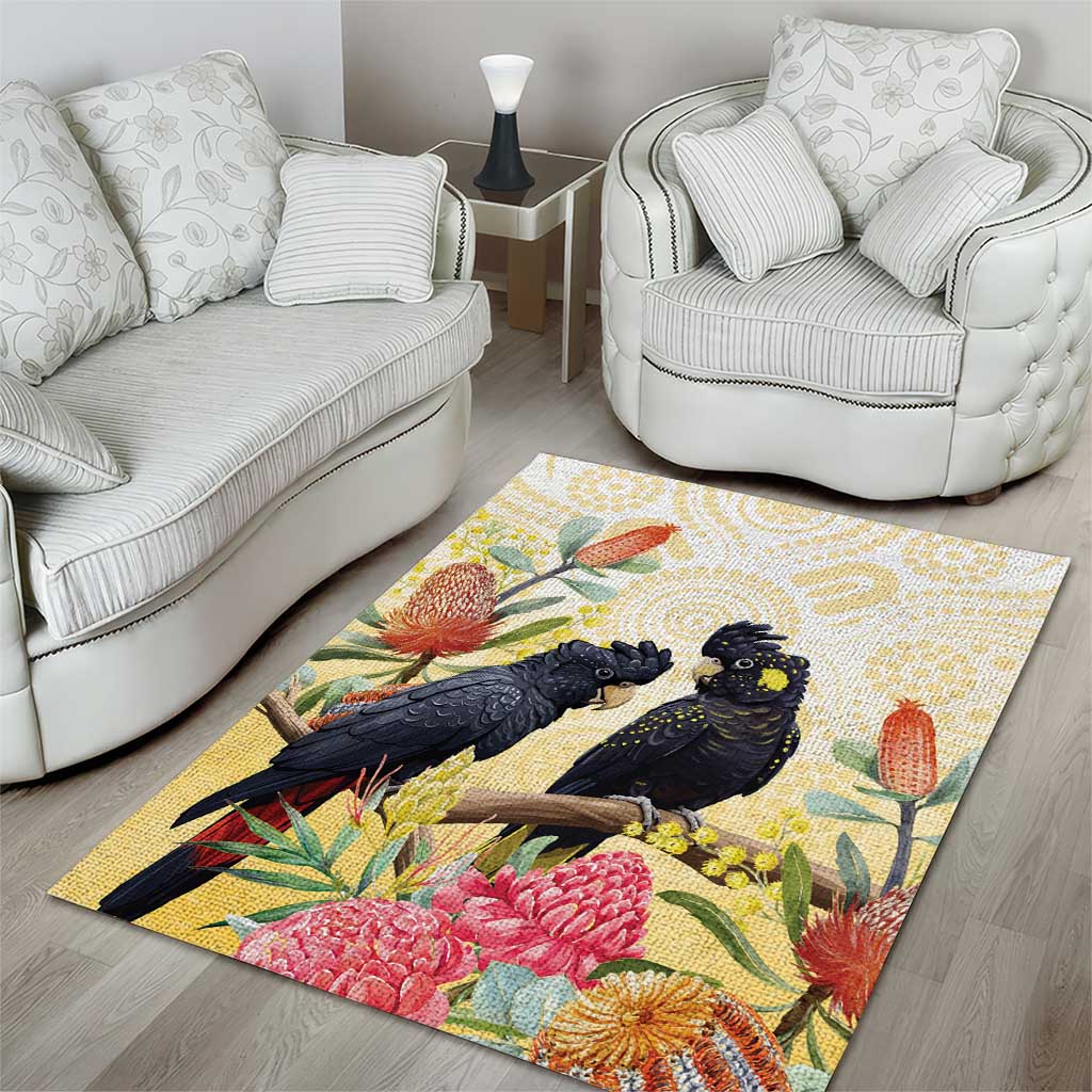 Black Cockatoo Banksia Australia Area Rug Aboriginal Art