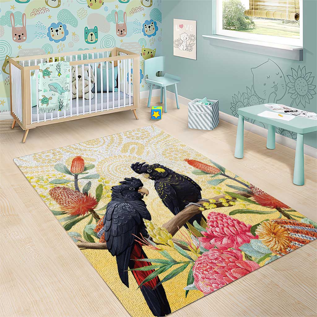 Black Cockatoo Banksia Australia Area Rug Aboriginal Art
