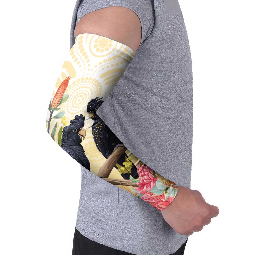 Black Cockatoo Banksia Australia Arm Sleeves Aboriginal Art - Aussie Hoodie
