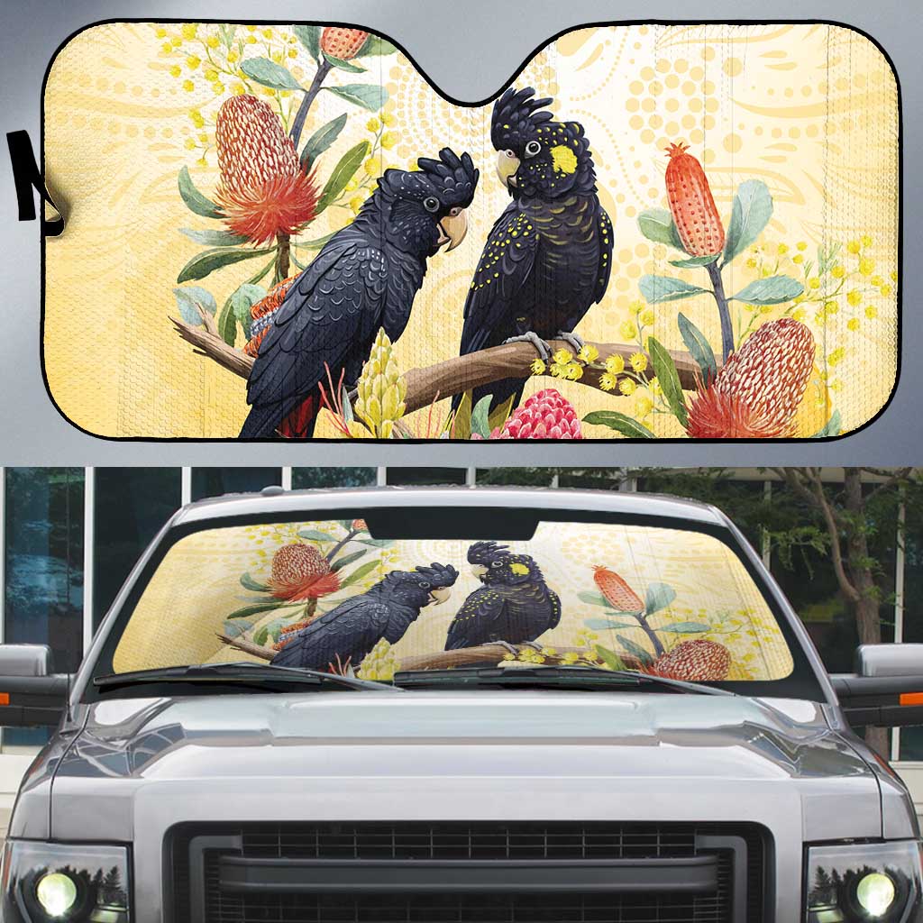 Black Cockatoo Banksia Australia Auto Sun Shade Aboriginal Art - Aussie Hoodie