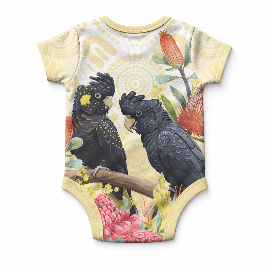 Black Cockatoo Banksia Australia Baby Onesie Aboriginal Art