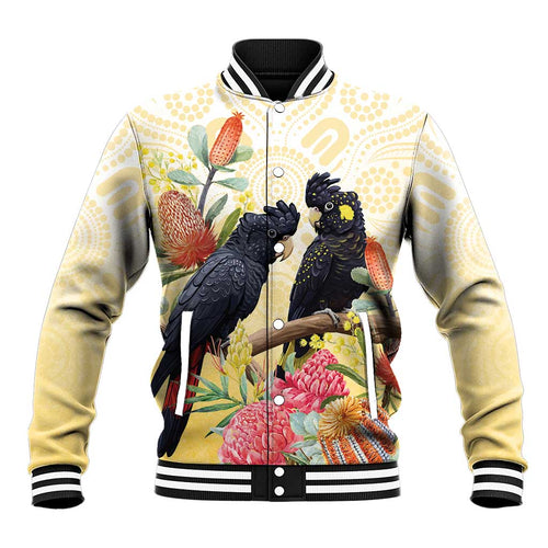 Black Cockatoo Banksia Australia Baseball Jacket Aboriginal Art