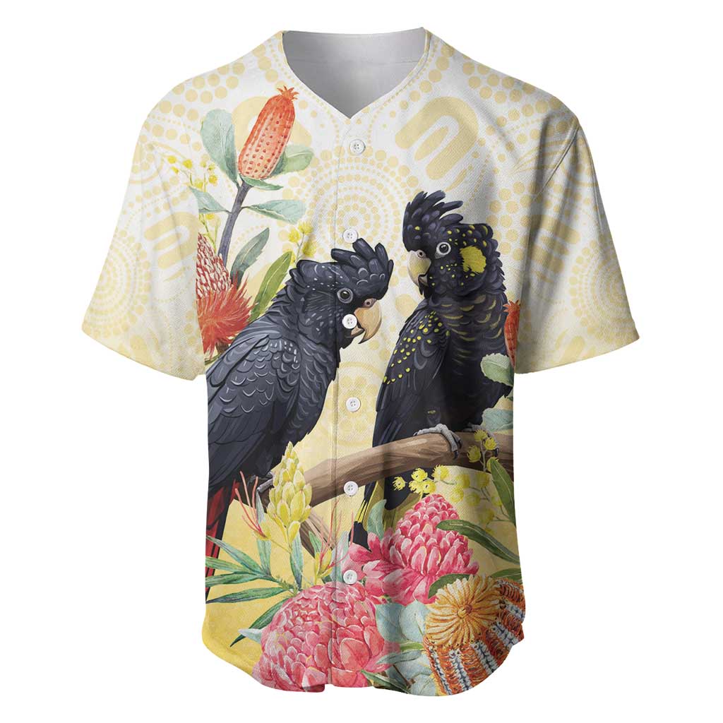 Black Cockatoo Banksia Australia Baseball Jersey Aboriginal Art