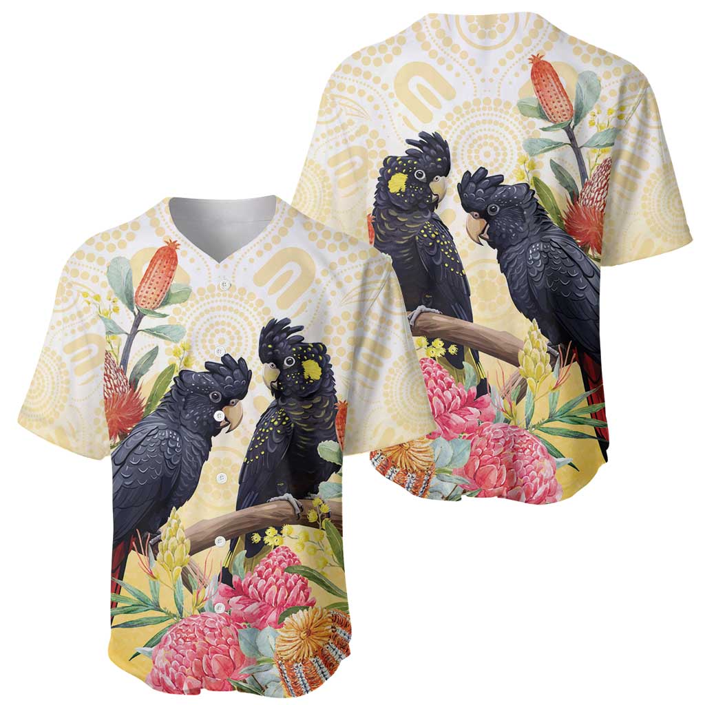 Black Cockatoo Banksia Australia Baseball Jersey Aboriginal Art