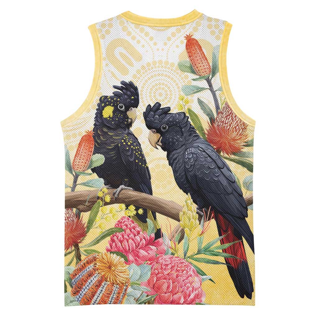 Black Cockatoo Banksia Australia Basketball Jersey Aboriginal Art - Aussie Hoodie