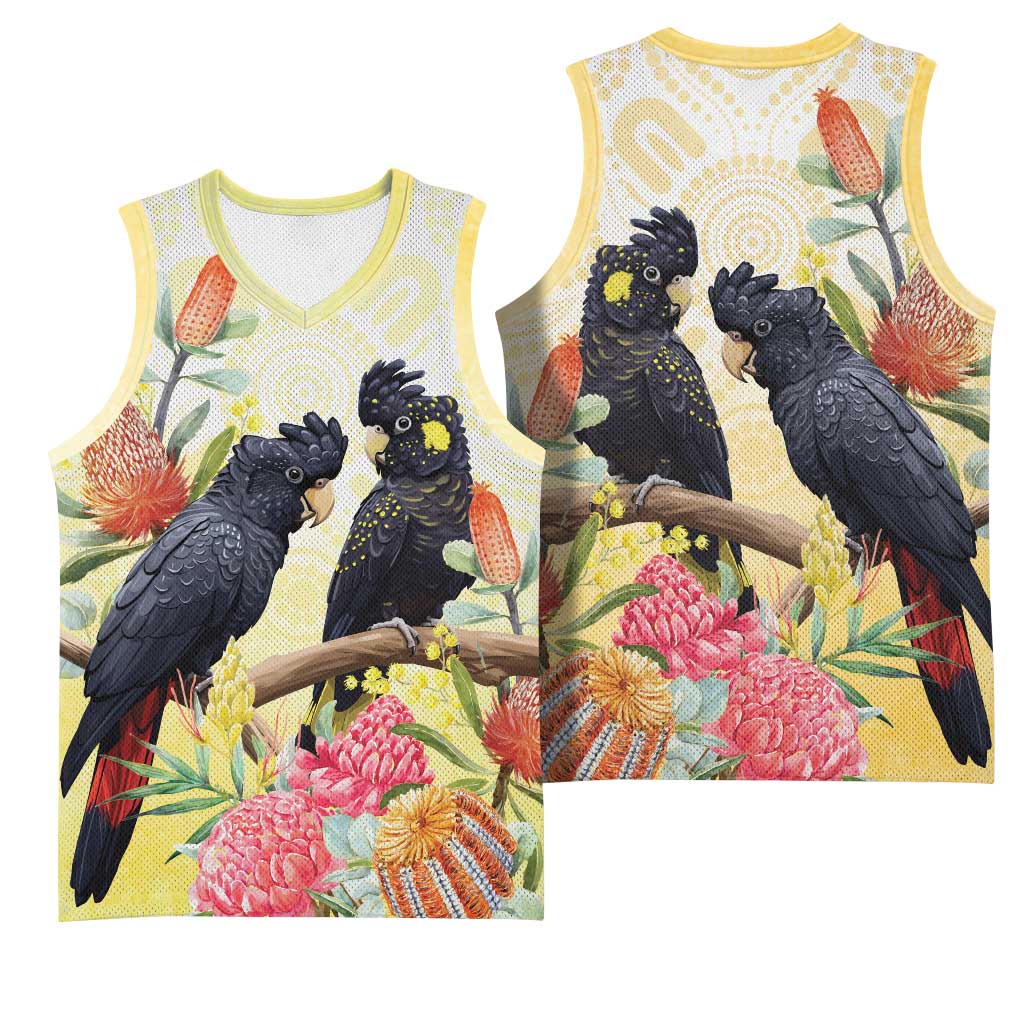 Black Cockatoo Banksia Australia Basketball Jersey Aboriginal Art - Aussie Hoodie