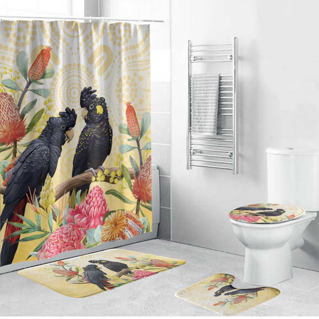 Black Cockatoo Banksia Australia Bathroom Set Aboriginal Art - Aussie Hoodie