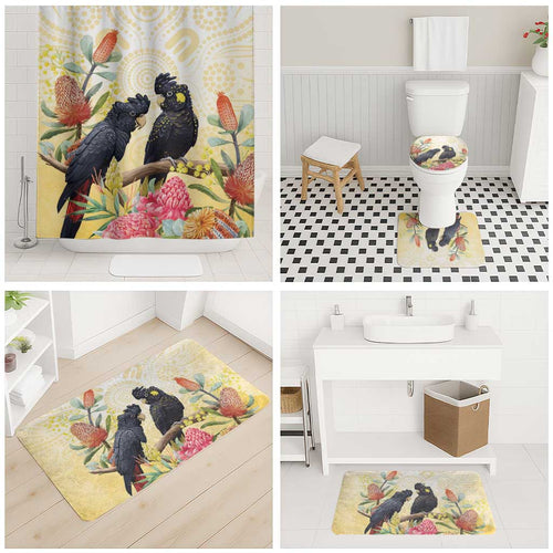 Black Cockatoo Banksia Australia Bathroom Set Aboriginal Art - Aussie Hoodie