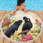 Black Cockatoo Banksia Australia Beach Blanket Aboriginal Art