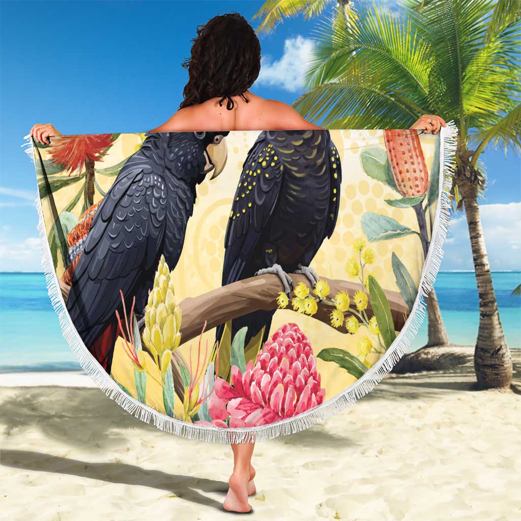 Black Cockatoo Banksia Australia Beach Blanket Aboriginal Art