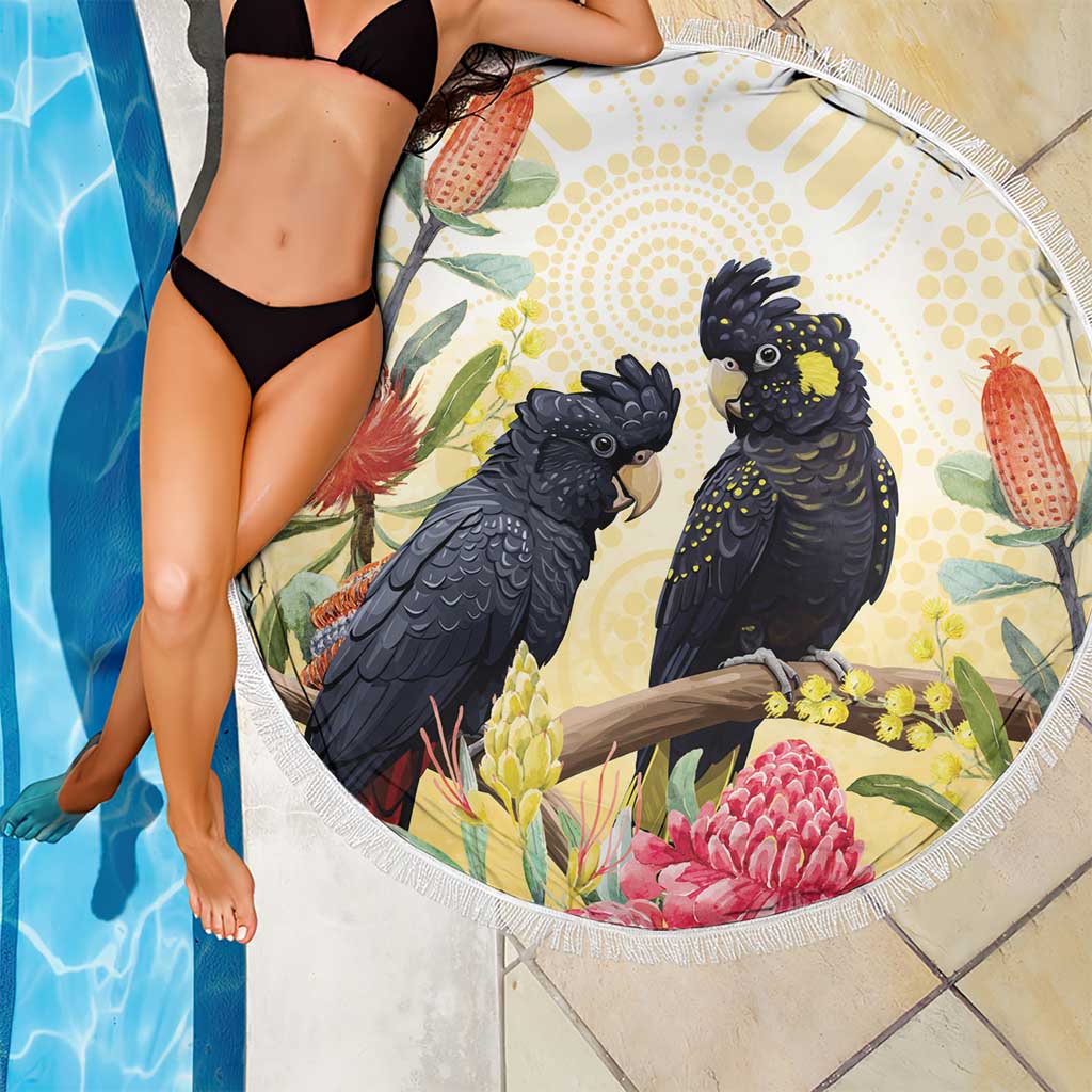Black Cockatoo Banksia Australia Beach Blanket Aboriginal Art