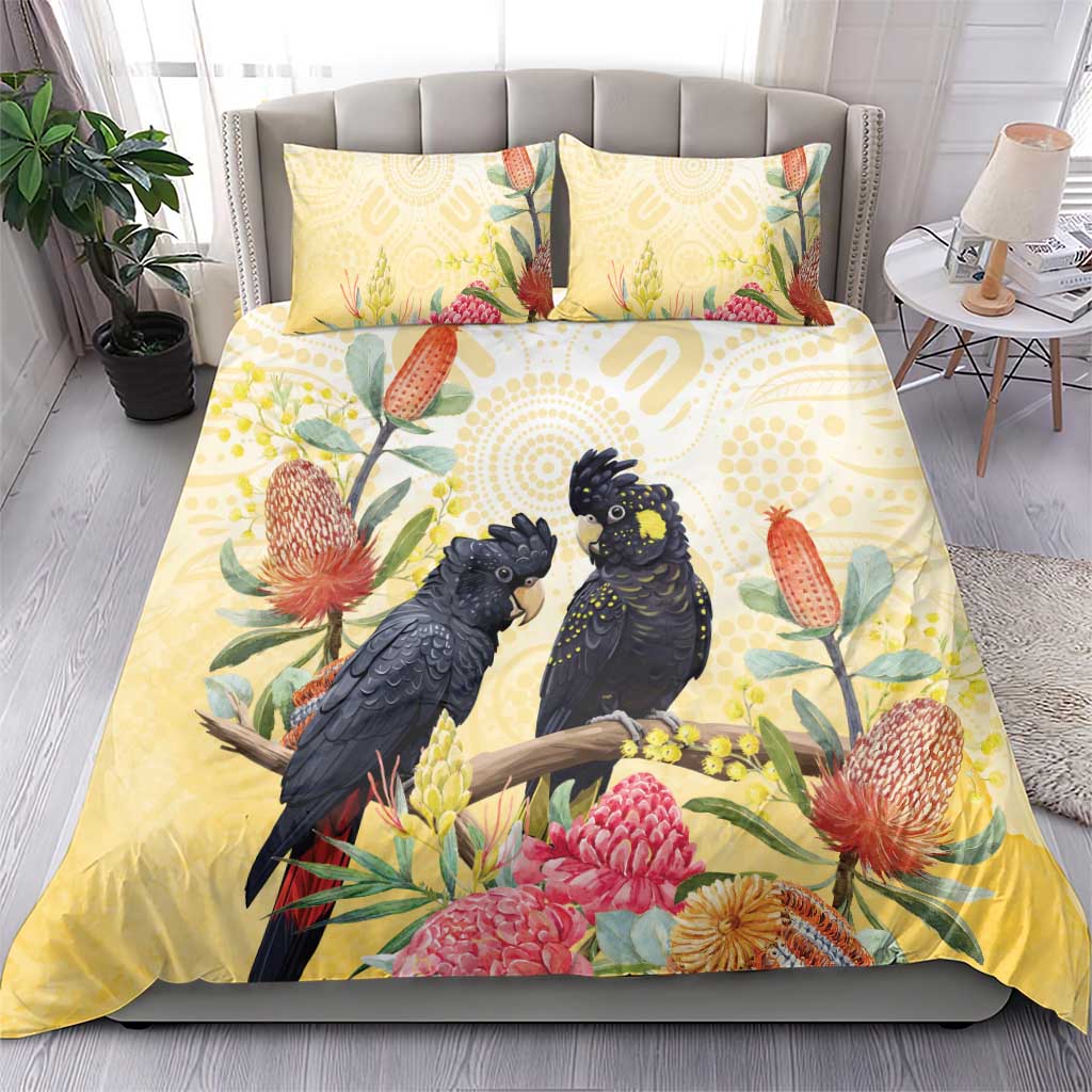 Black Cockatoo Banksia Australia Bedding Set Aboriginal Art