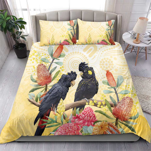 Black Cockatoo Banksia Australia Bedding Set Aboriginal Art