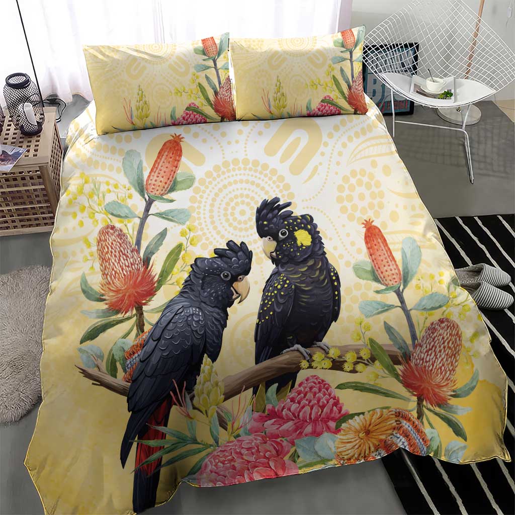 Black Cockatoo Banksia Australia Bedding Set Aboriginal Art