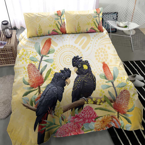 Black Cockatoo Banksia Australia Bedding Set Aboriginal Art