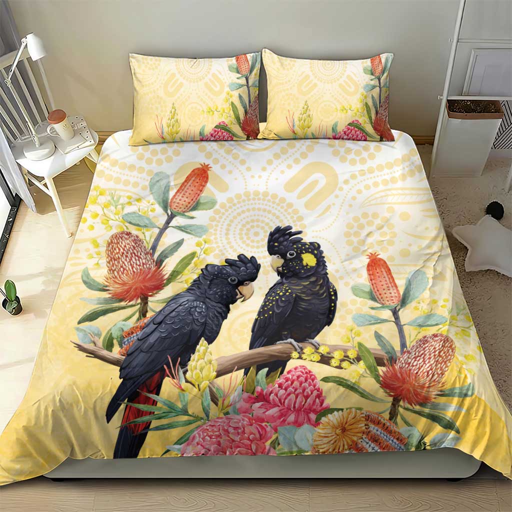 Black Cockatoo Banksia Australia Bedding Set Aboriginal Art