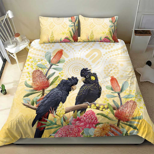 Black Cockatoo Banksia Australia Bedding Set Aboriginal Art