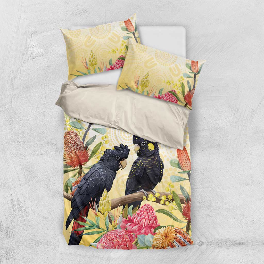 Black Cockatoo Banksia Australia Bedding Set Aboriginal Art