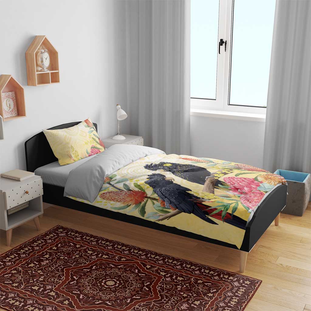 Black Cockatoo Banksia Australia Bedding Set Aboriginal Art