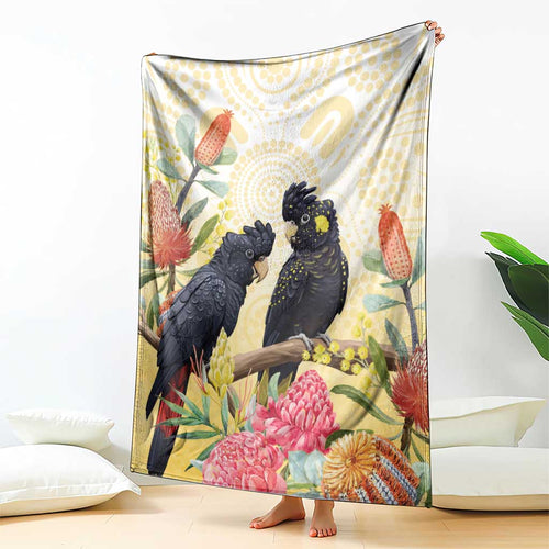 Black Cockatoo Banksia Australia Blanket Aboriginal Art
