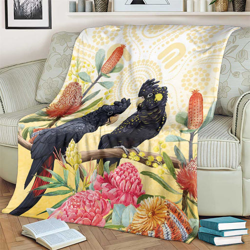 Black Cockatoo Banksia Australia Blanket Aboriginal Art