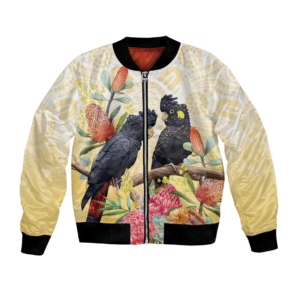Black Cockatoo Banksia Australia Bomber Jacket Aboriginal Art