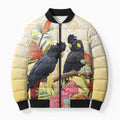 Black Cockatoo Banksia Australia Bomber Puffer Jacket Aboriginal Art - Aussie Hoodie